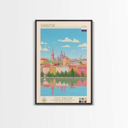 Saransk Russia Travel Poster Framed Canvas Print, Midcentury Modern Art, Pop Art Wall Decor, Living Room Art, Bedroom Decoration