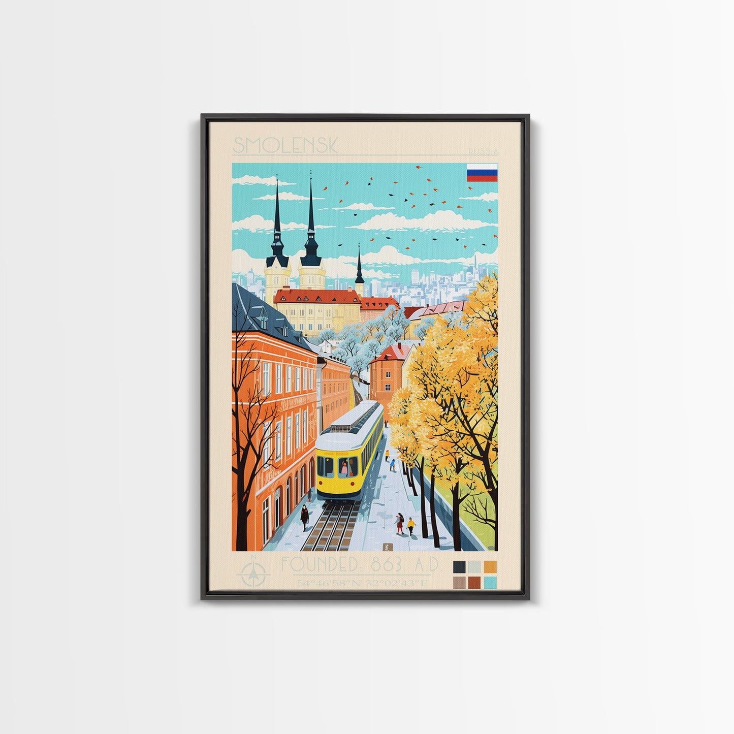 Smolensk Russia Travel Poster Framed Canvas Print, Midcentury Modern Art, Pop Art Wall Decor, Home Decor, Office Art