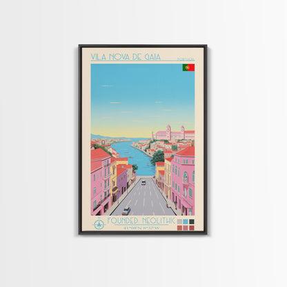 Vila Nova de Gaia Portugal Travel Poster Framed Canvas Print, Midcentury Modern Art, Pop Art Wall Decor, Living Room Art, Home Decoration