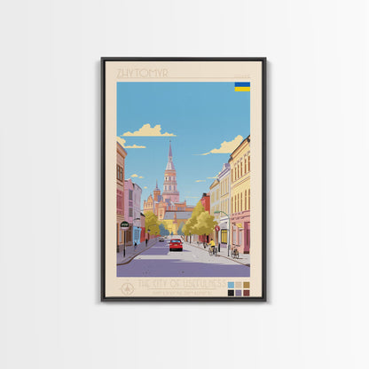 Zhytomyr Ukraine Travel Poster Framed Canvas Print, Midcentury Modern Art, Pop Art Wall Decor, Living Room Art, Home Decoration
