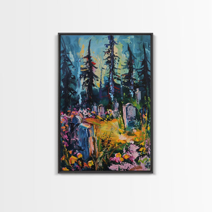 Haunted Path Framed Canvas Print, Halloween Wall Art, Spooky Walkway, Ghostly Forest, Haunted Trees, Gothic Decor, Fall Decoration