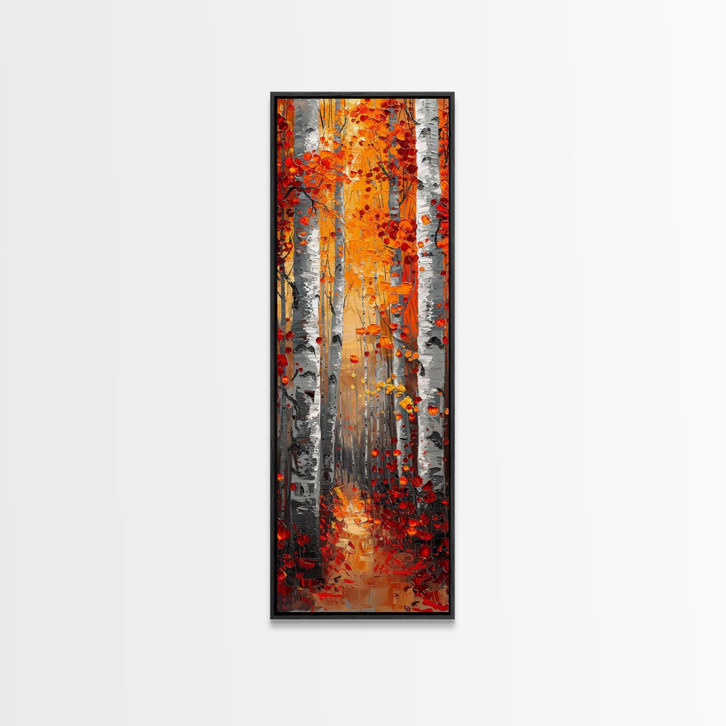 Fall Birch Tree Forest, Framed Canvas Print, Skinny / Tall Wall Art, Living Room Decor, Landscape Painting, Nature Decor