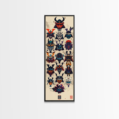 Canvas Print Traditional Japanese Samurai Helmets Collection, Intricate Details In Warrior Masks, Bold Cultural Decor For Any Space