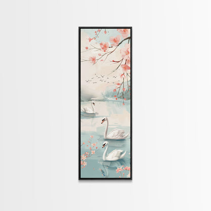 Swirling Butterflies in Japanese Style Tall Skinny Framed Canvas Print - Ukiyo-e Wall Art