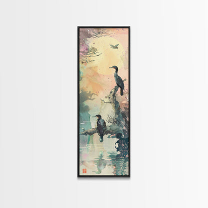 Orange Marigold Blossoms in Japanese Style Tall Skinny Framed Canvas Print - Ukiyo-e Wall Art