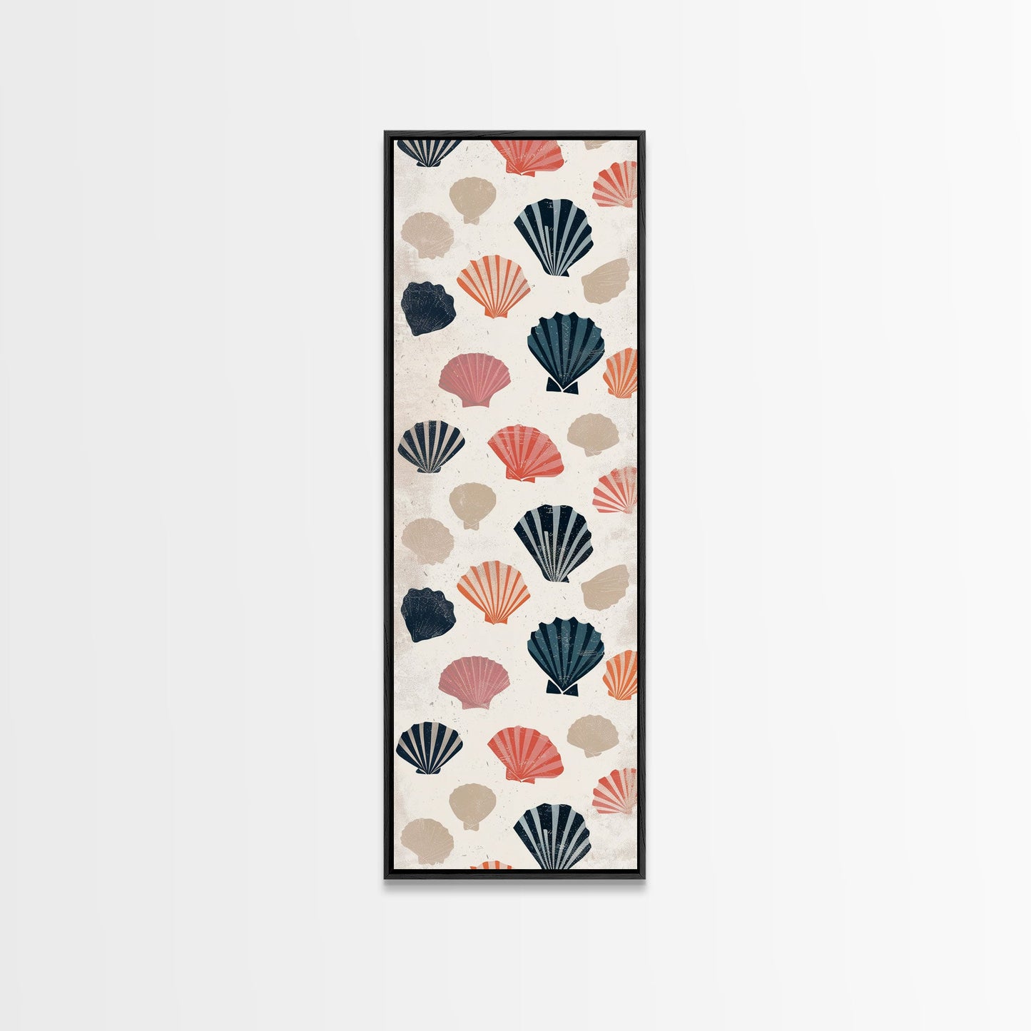 Patterned Sea Shells in Various Colors on a Light Background Ukiyo-e Art Japanese Framed Canvas Print Skinny Tall Art