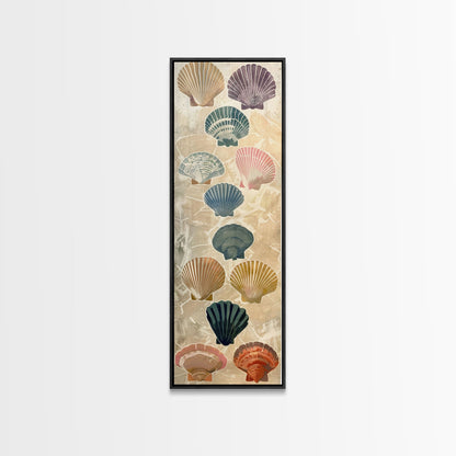 Colorful Shells On Textured Background Skinny Art Wood Block Print Japanese Style Art Framed Canvas Print Tall Art Ukiyo-e Art