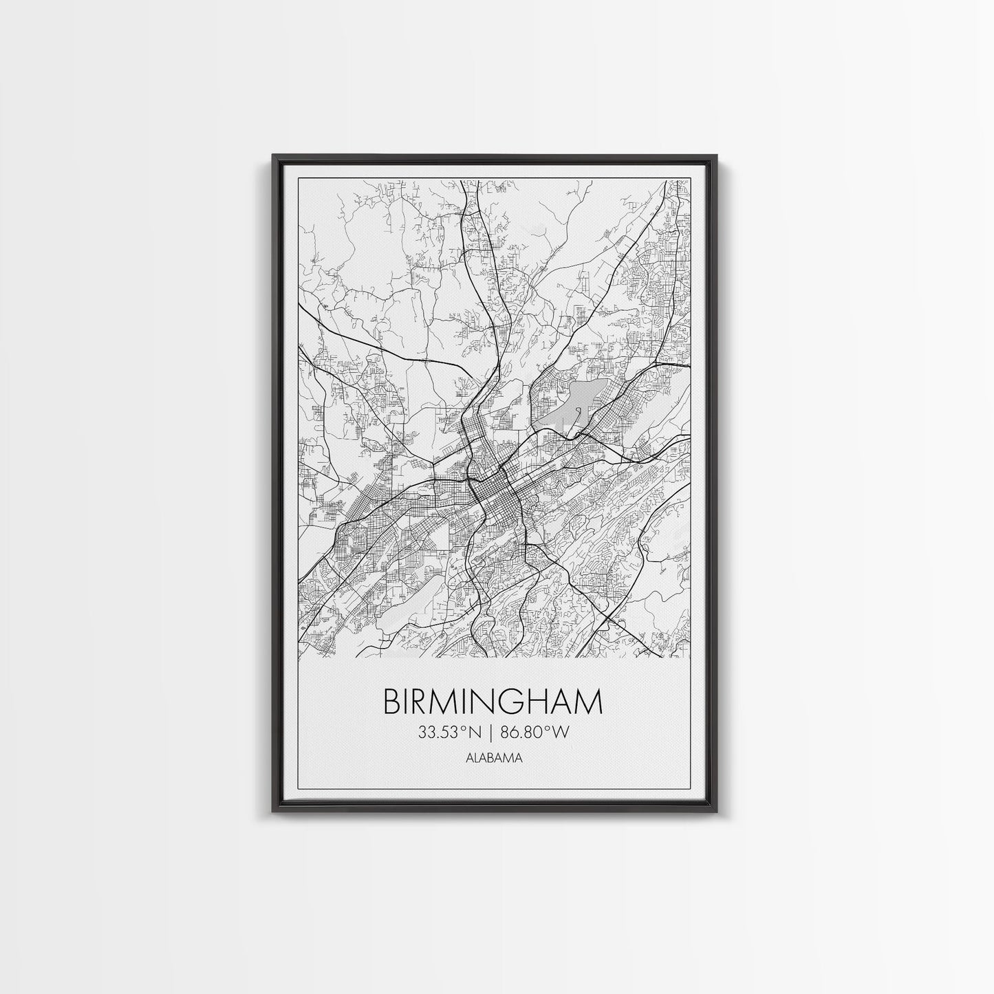 Birmingham Street Map, Alabama Map, City Map Art, Modern Art, Wall Art, Canvas Print, Canvas Wall Art, Minimalist Art, Housewarming Gift