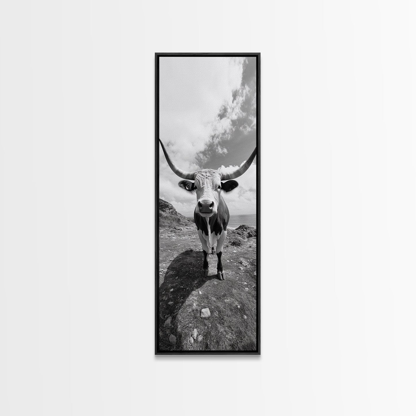 Texas Longhorn Art, Canvas Print, rustic decor, bull and bear art, cowboy western wall art, farmhouse decor, barn landscape oil painting