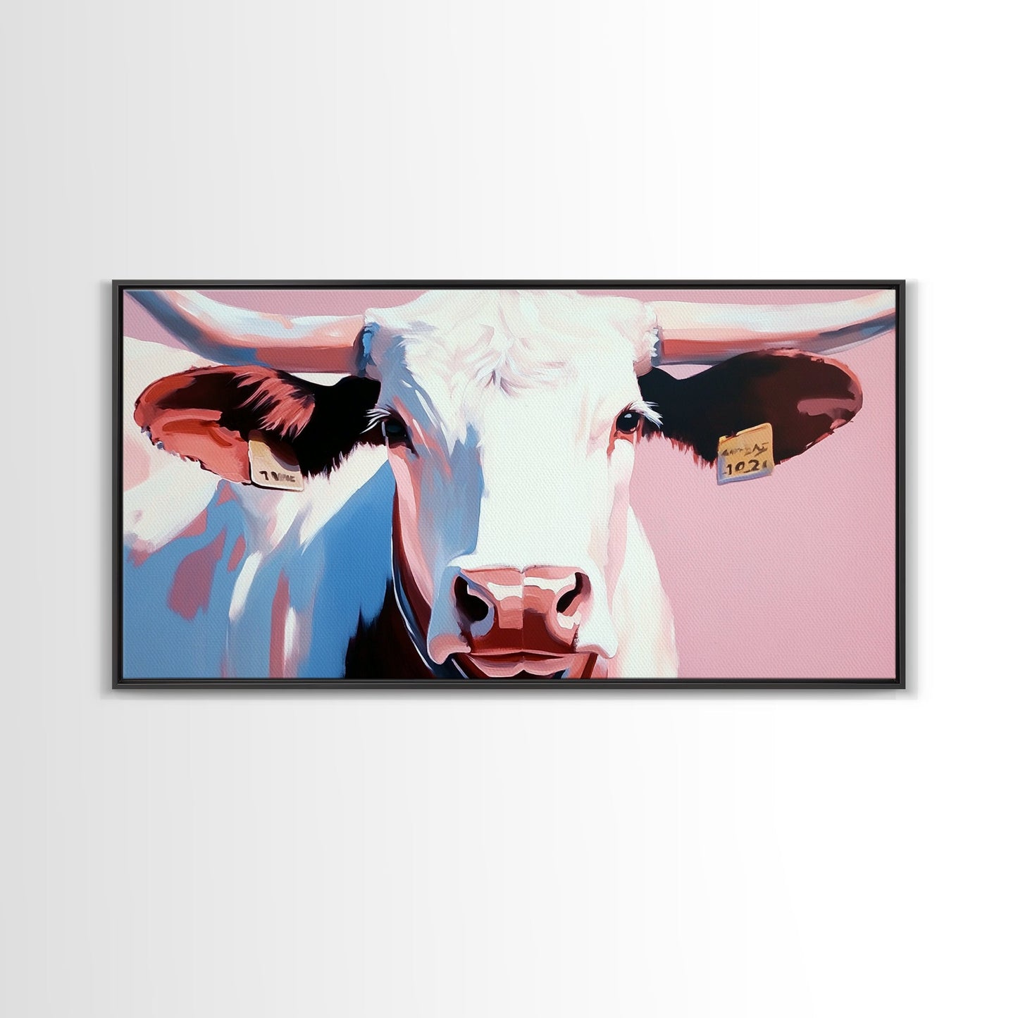 Texas Longhorn, Rustic Wall Art, Bull and Bear Art, Southwest Wall Art, Extra Wide Art, Pink Orange Wall Art, Canvas Print, Farmhouse Art