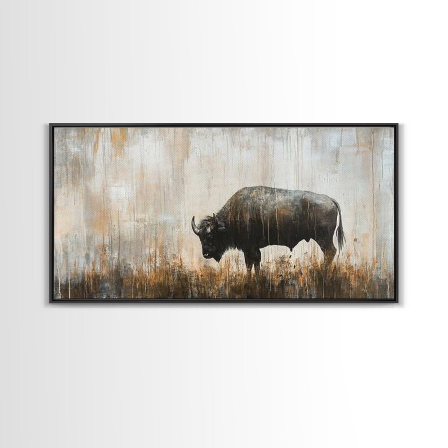 Bison Painting, Framed Canvas Print, Rustic Wall Art, Moody Art, Southwest Wall Art, Extra Wide Art, Farmhouse Art, Above Couch Art
