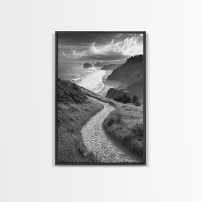 Coastal Pathway, coastal landscape art, seascape painting, nature trail print, ocean decor, beach house art, framed canvas print, nautical decor