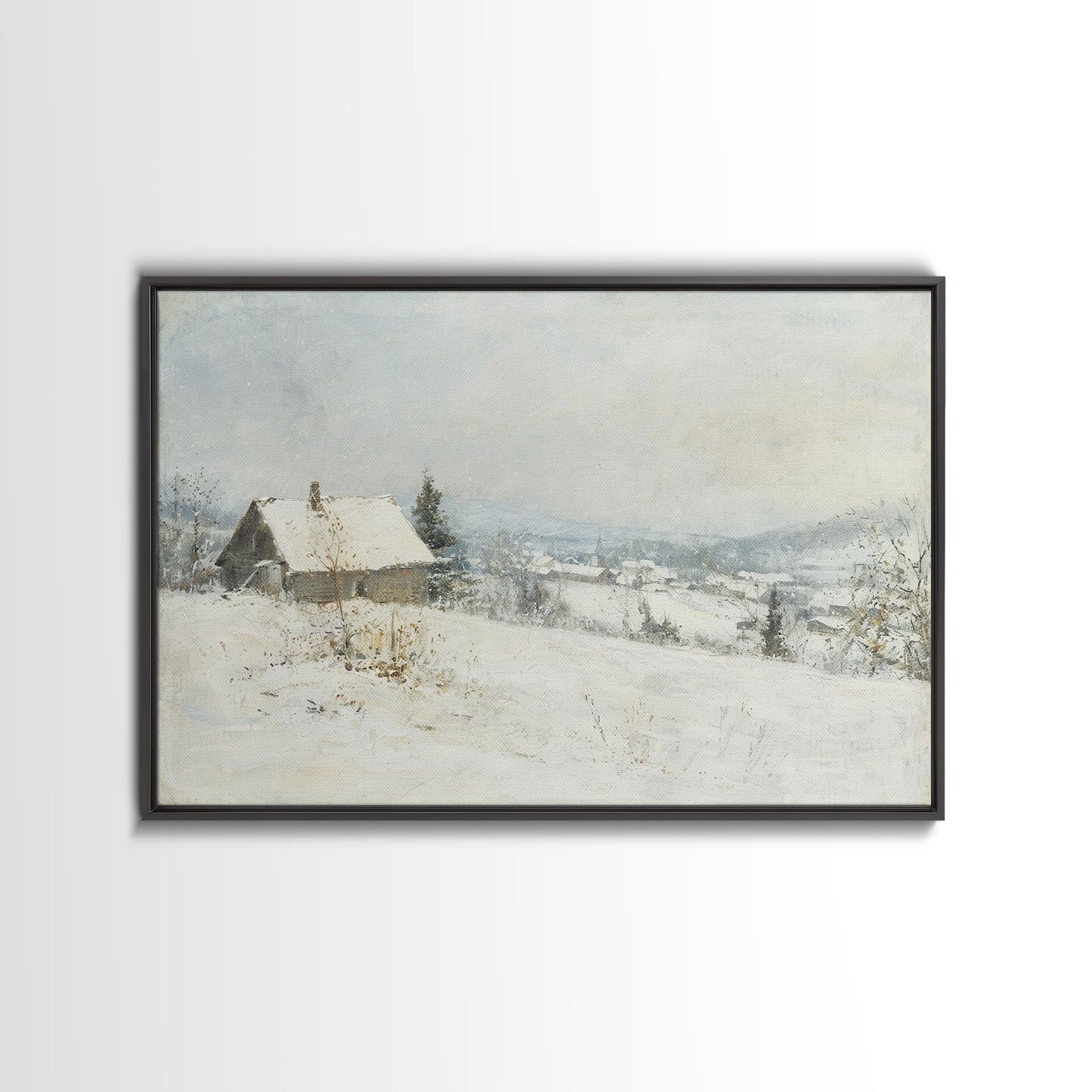Farmhouse In The Winter, Framed Canvas Print, Christmas Scenary Landscape Painting, Americana Art, Custom Artwork Original