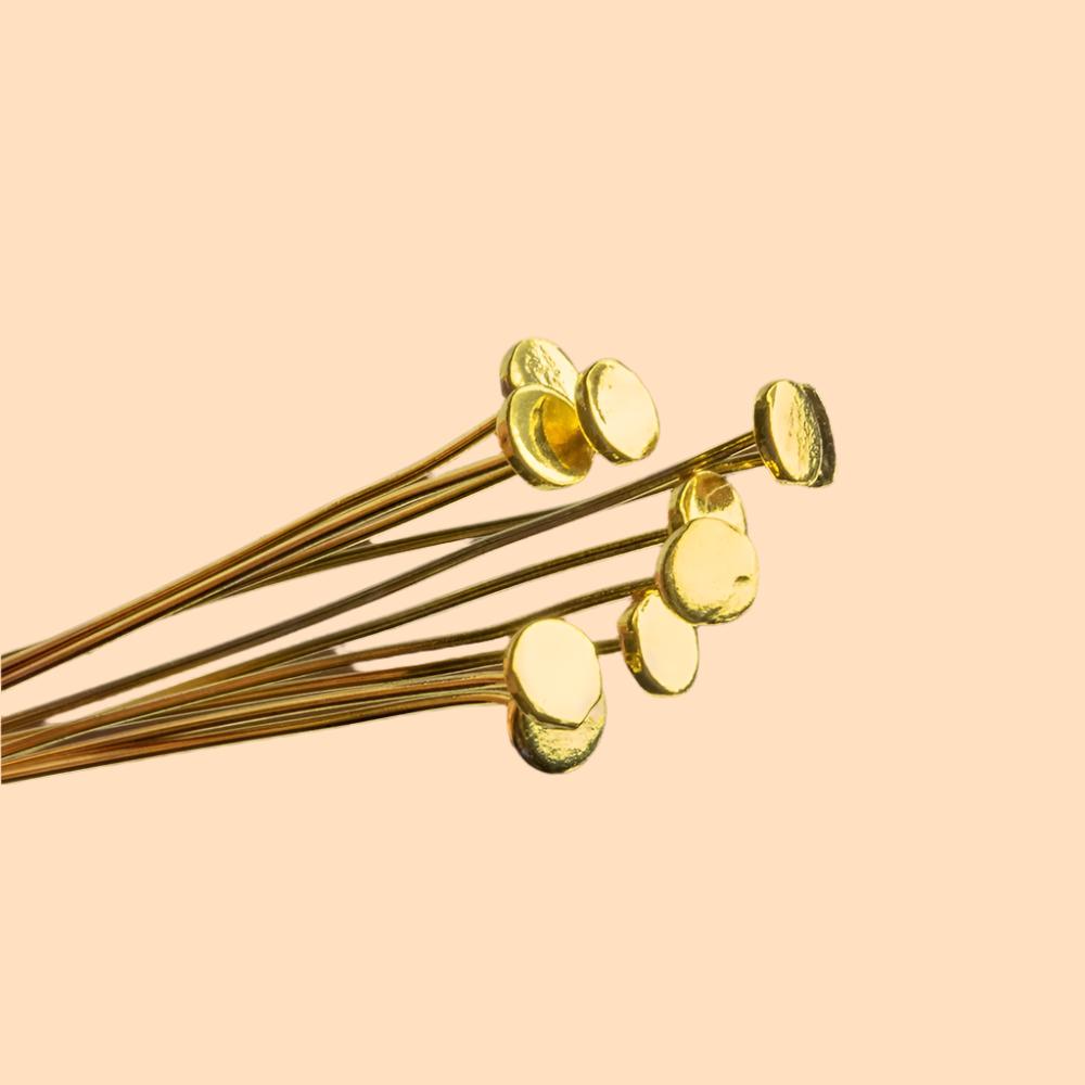 2" length Vermeil Disc Headpin, 26 Gauge Wire, 10 pieces per Bag