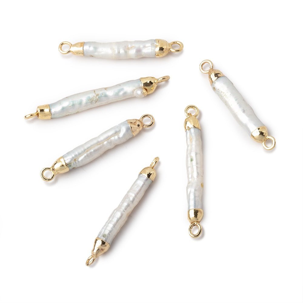 20-23mm Gold Leafed White Biwa Freshwater Pearl Connector 1 piece