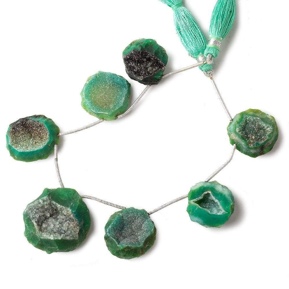 20-27mm Emerald Green Hammer Faceted Drusy Coin Beads 7 pieces