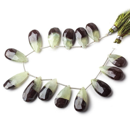 20-29mm Prehnite And Iron Ore Matrix Faceted Pears 8.25 inch 14 pieces