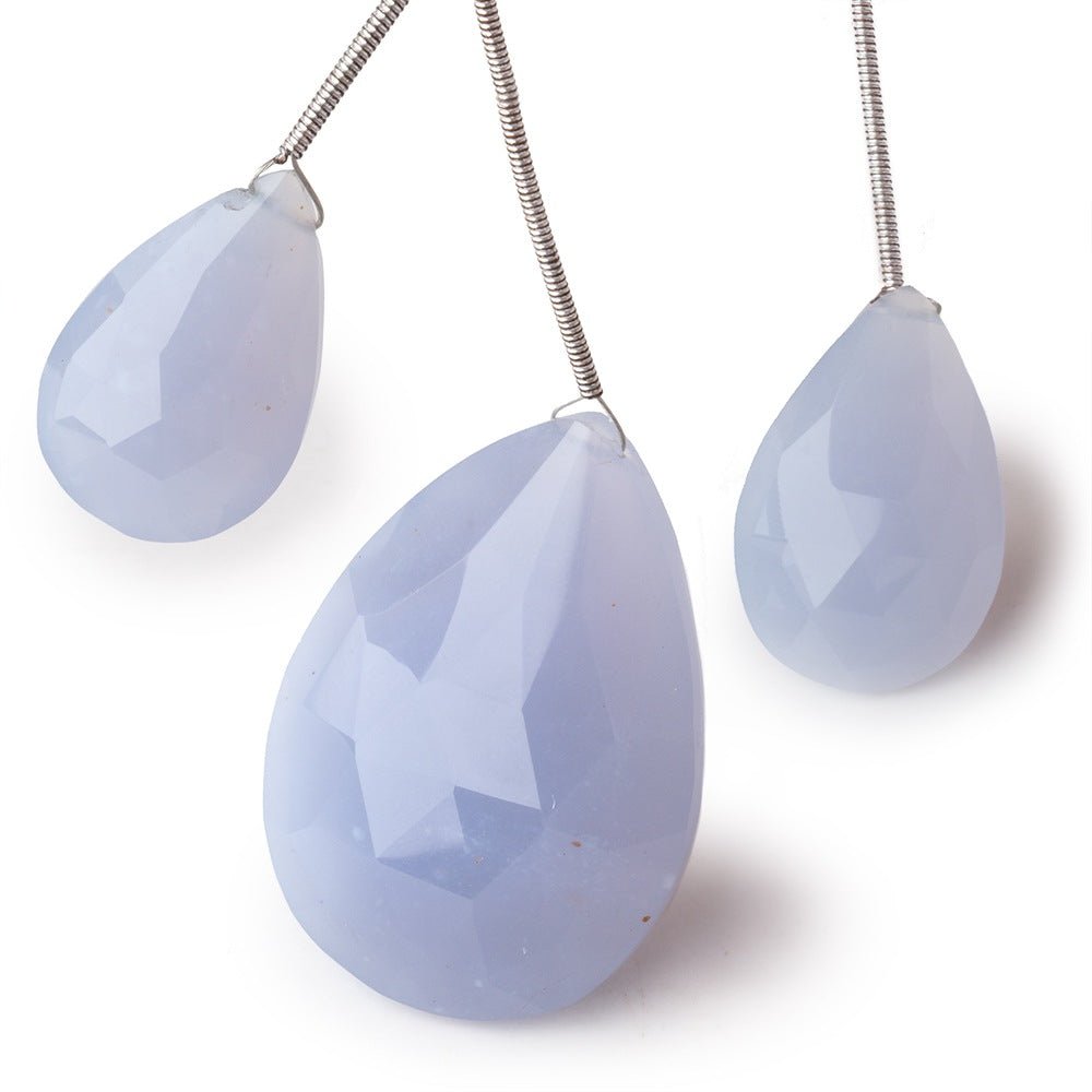 20-35mm Turkish Chalcedony Faceted Pear Focal Beads Set of 3 pieces