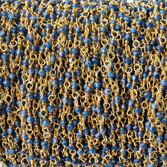 2mm Iolite micro faceted rondelle Vermeil Chain by the foot 46 beads AAA