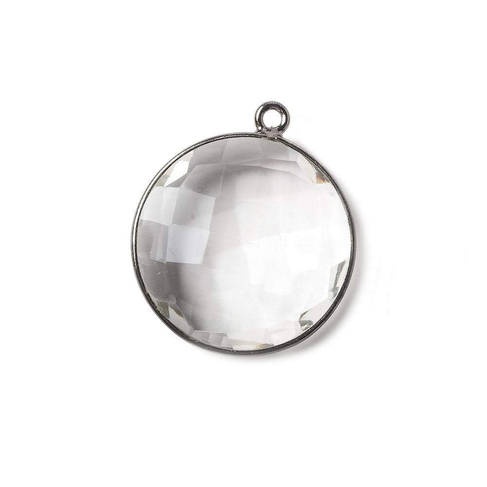 20mm Oxidized Silver Bezel Crystal Quartz faceted coin Focal Pendant 1 piece