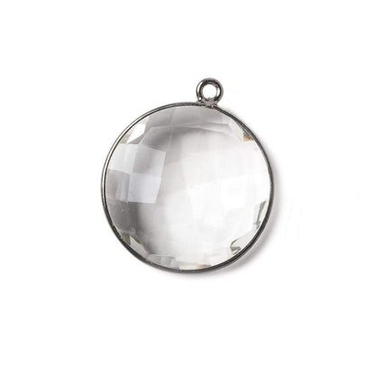 20mm Oxidized Silver Bezel Crystal Quartz faceted coin Focal Pendant 1 piece