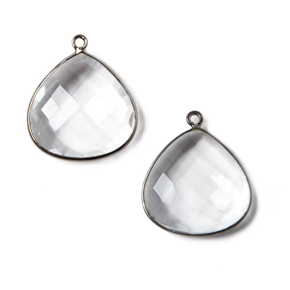 20mm Oxidized Silver Bezeled Crystal Quartz faceted heart Pendant 1 piece