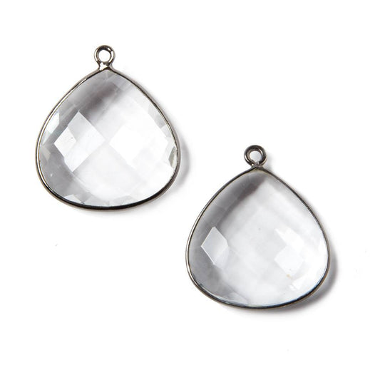 20mm Oxidized Silver Bezeled Crystal Quartz faceted heart Pendant 1 piece