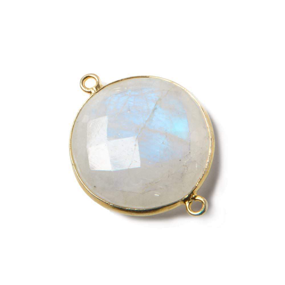 20mm Vermeil Bezeled Rainbow Moonstone faceted coin Pendant 1 piece