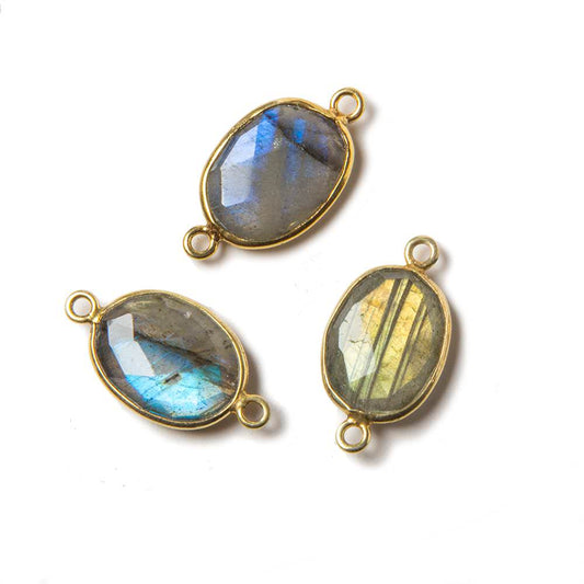 20x10mm Vermeil Bezeled Labradorite faceted oval Connector 1 piece