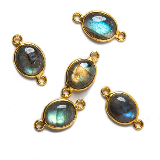 20x10mm Vermeil Bezeled Labradorite plain oval Connector 1 piece