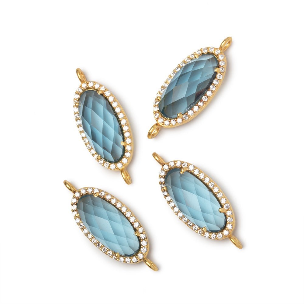 20x10mm Vermeil CZ Bezel London Blue Hydro Quartz Oval Connector 1 Focal