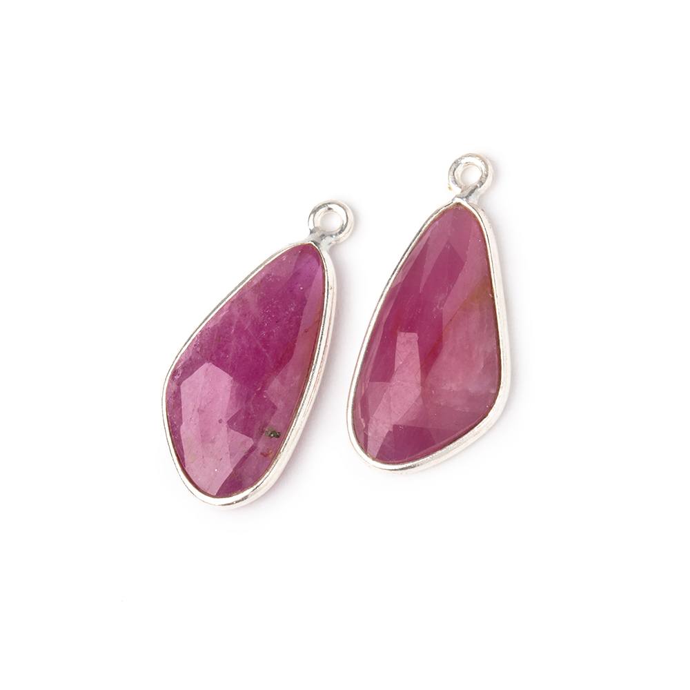 20x11mm .925 Silver Bezel Ruby Faceted Freeform Set of 2 Pendants