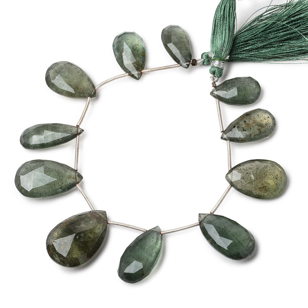 20x12-28x19mm Moss Aquamarine Faceted Pear Beads 8 inch 11 pieces AA