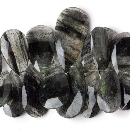 20x12-38x19mm Dark Green Moss Quartz Faceted Pear Beads 5 inch 23 pieces