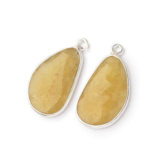 20x12mm .925 Silver Bezel Beryl Faceted Freeform Set of 2 Pendants