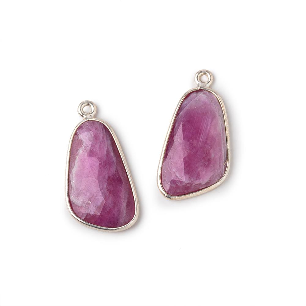 20x12mm .925 Silver Bezel Ruby Faceted Freeform Set of 2 Pendants