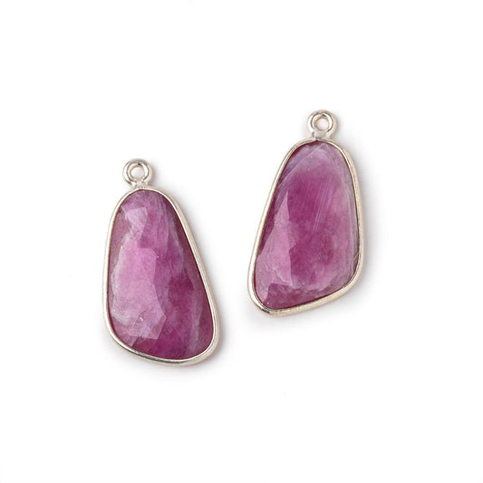 20x12mm .925 Silver Bezel Ruby Faceted Freeform Set of 2 Pendants