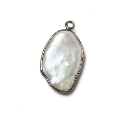 20x12mm Black Gold Bezeled Rose' White Keshi Pearl Pendant 5 piece