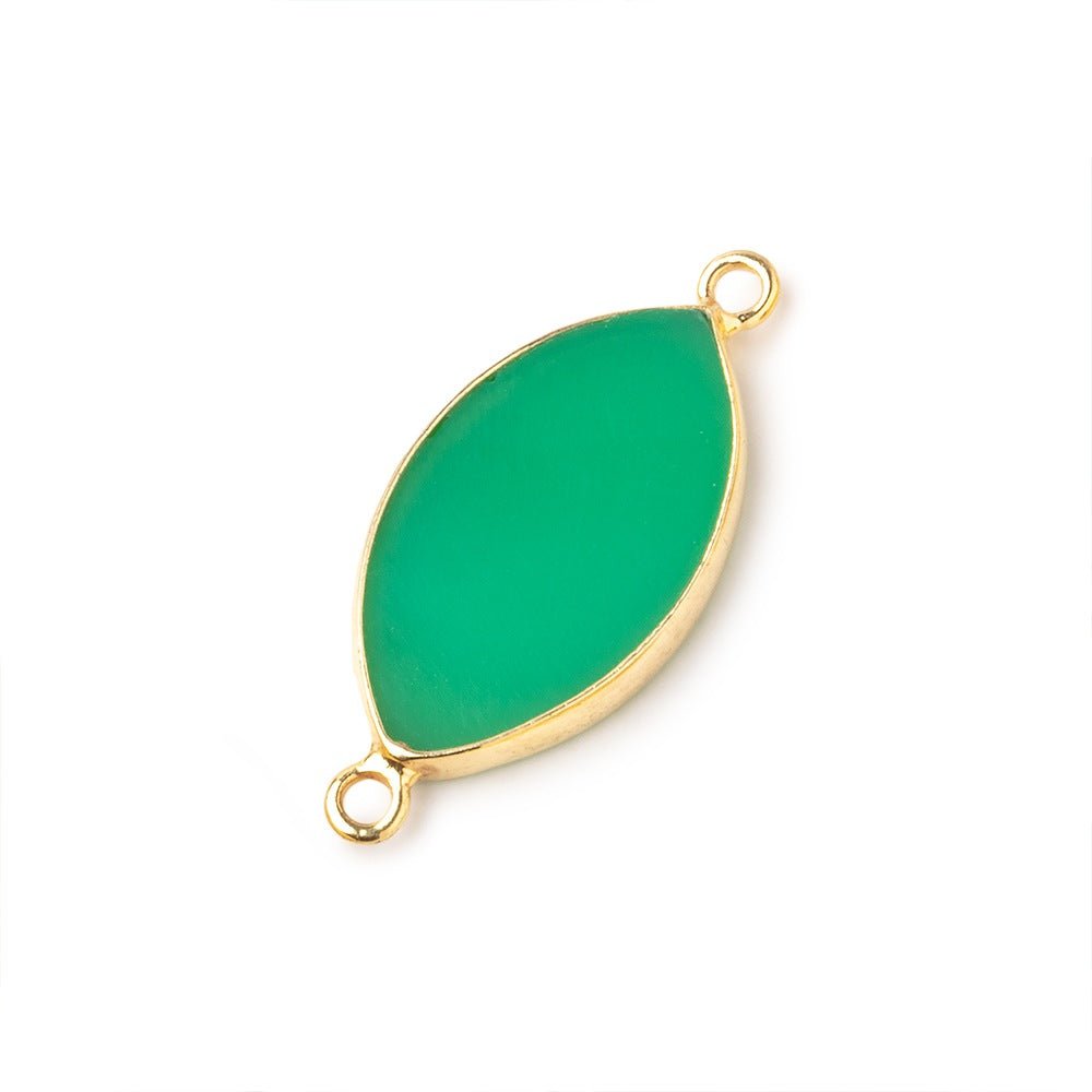 20x12mm Vermeil Bezel Green Onyx plain marquise Connector 1 piece