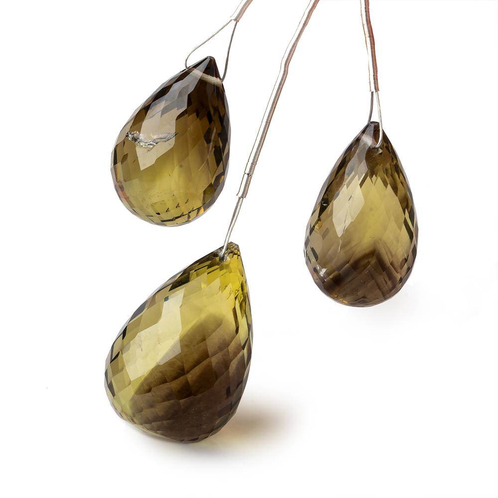 20x13-23x16mm Bi-Color Quartz Faceted Tear Drop Focal Beads Set of 3