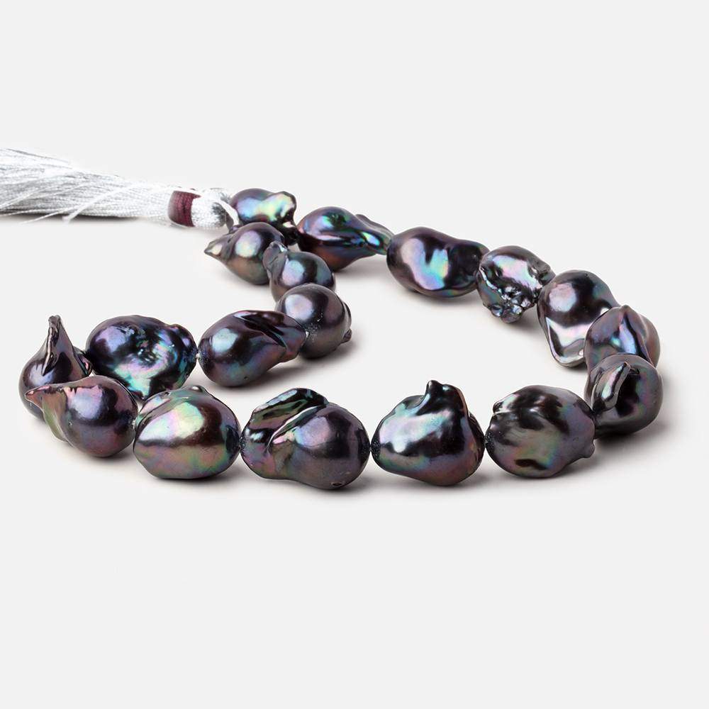 20x13-25.5x16.5mm Peacock Ultra Baroque Freshwater Pearl 16.5 inch 18 pieces AA