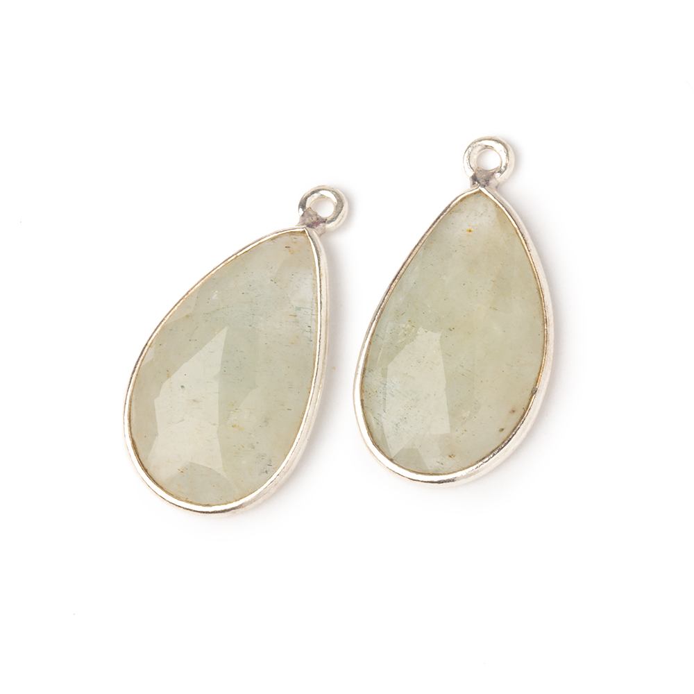 20x13mm .925 Silver Bezel Beryl Faceted Freeform Set of 2 Pendants