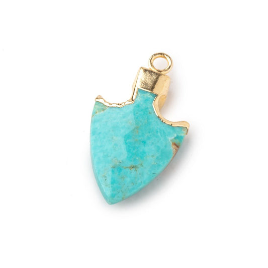 20x13mm Gold Leafed Turquoise Faceted Arrowhead Focal Pendant 1 piece