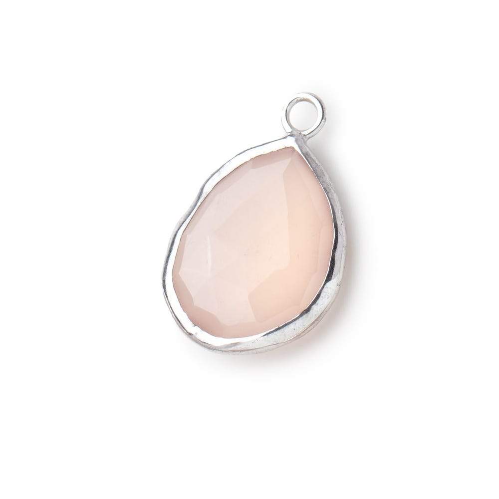 20x13mm Silver Bezeled Pink Chalcedony faceted Pear Focal Pendant 1 piece