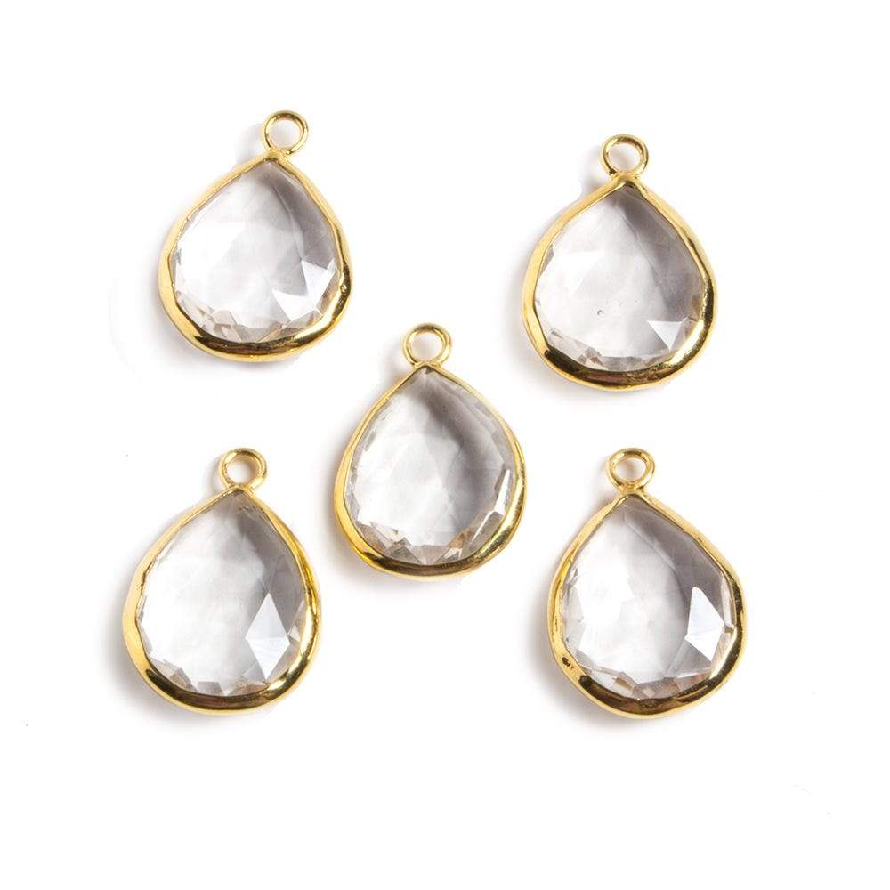 20x13mm Vermeil Bezeled Crystal Quartz faceted Pear Focal Pendant 1 piece