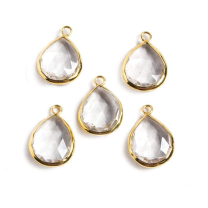 20x13mm Vermeil Bezeled Crystal Quartz faceted Pear Focal Pendant 1 piece