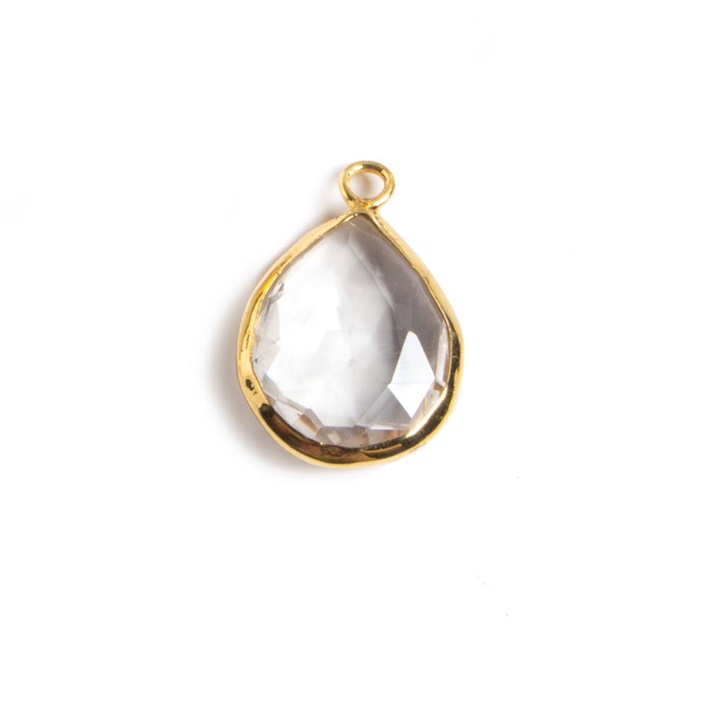 20x13mm Vermeil Bezeled Crystal Quartz faceted Pear Focal Pendant 1 piece