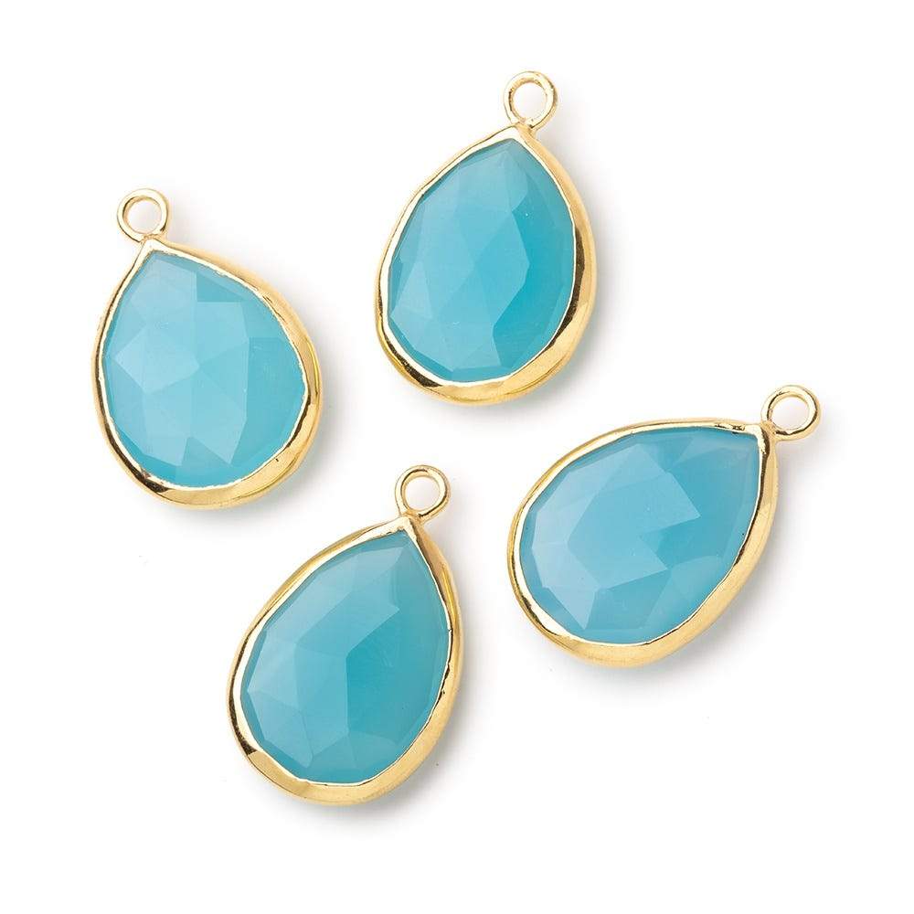 20x13mm Vermeil Bezeled Santorini Blue Chalcedony faceted Pear Focal Pendant 1 piece