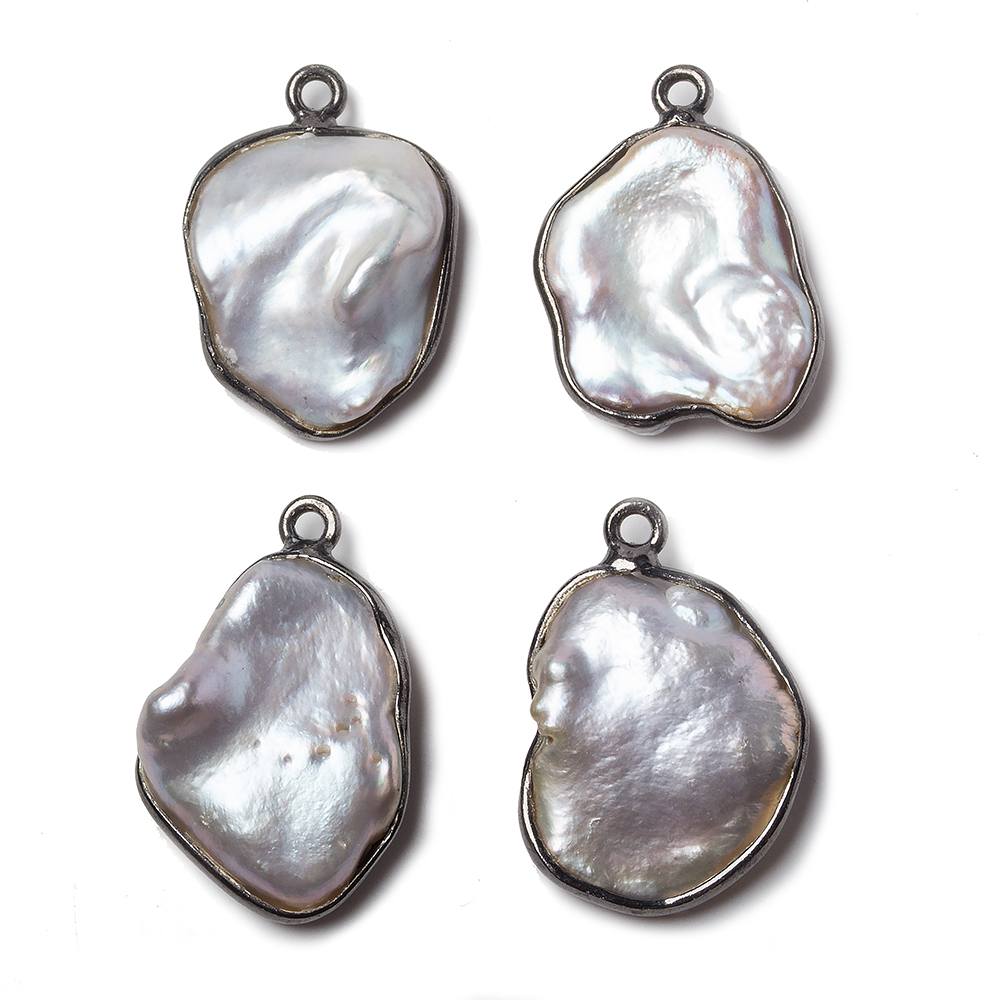 20x14mm Black Gold Bezeled Rose' White Keshi Pearl Pendant 1 piece