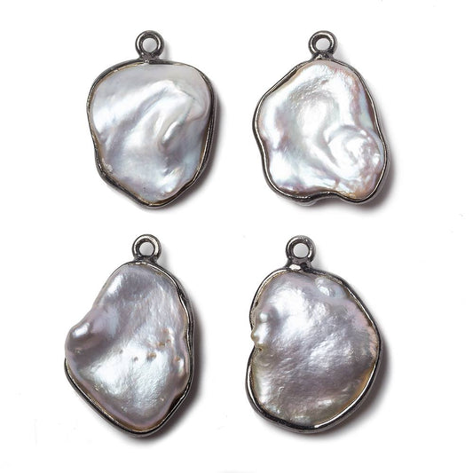 20x14mm Black Gold Bezeled Rose' White Keshi Pearl Pendant 1 piece